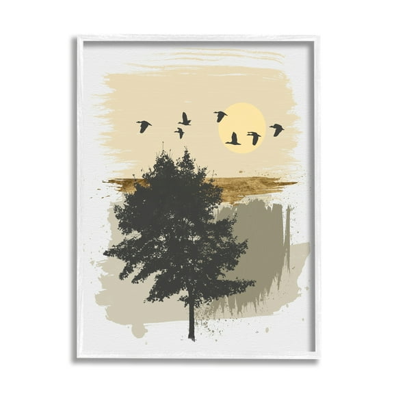 Stupell Industries Birds Flying Over Tree Quick Abstract Grunge Painting,11 x 14, Design by Alonzo Saunders
