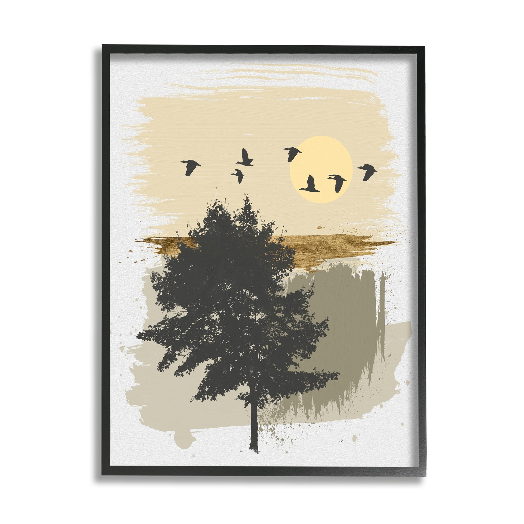 Stupell Industries Birds Flying Over Tree Quick Abstract Grunge Painting,11 x 14, Design by Alonzo Saunders