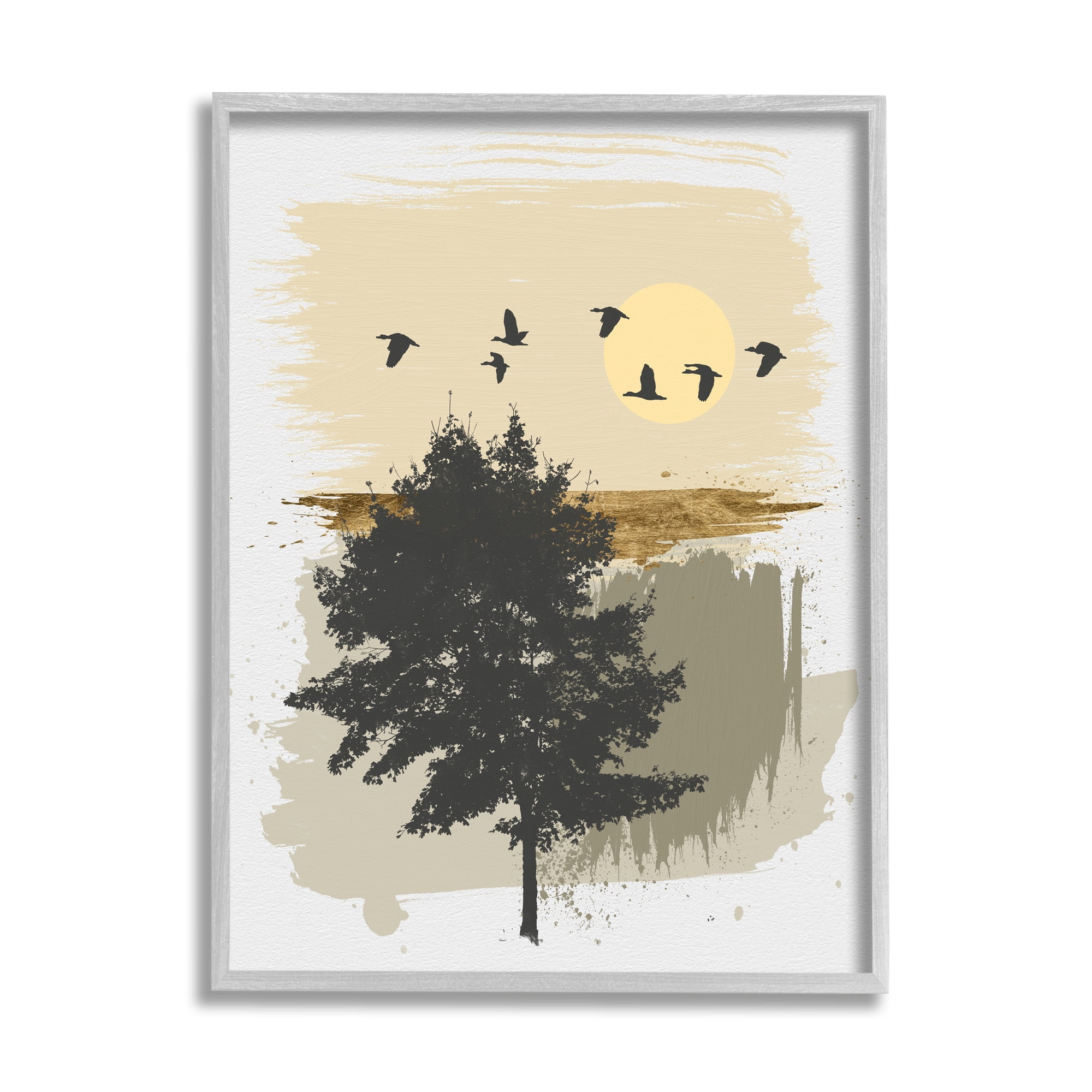Stupell Industries Birds Flying Over Tree Quick Abstract Grunge Painting,16 x 20, Design by Alonzo Saunders