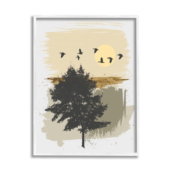 Stupell Industries Birds Flying Over Tree Quick Abstract Grunge Painting,16 x 20, Design by Alonzo Saunders