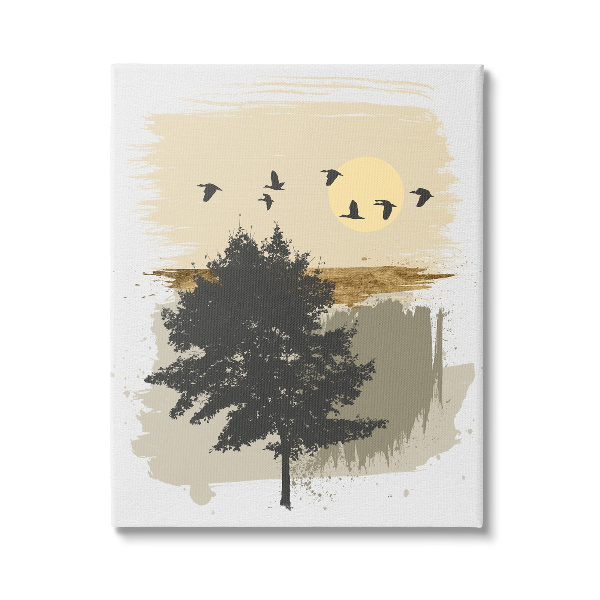Stupell Industries Birds Flying Over Tree Quick Abstract Grunge Painting,24 x 30, Design by Alonzo Saunders