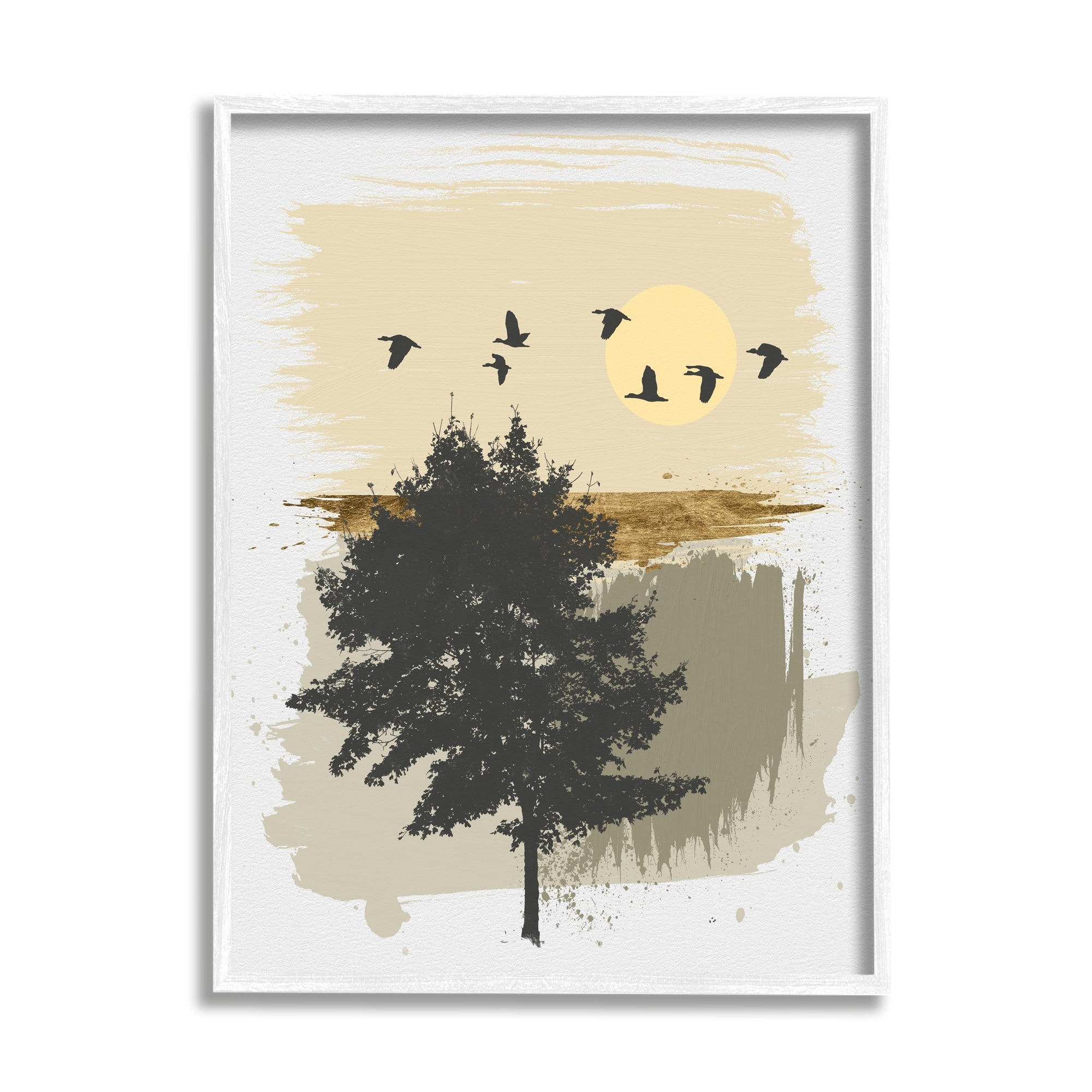 Stupell Industries Birds Flying Over Tree Quick Abstract Grunge Painting,24 x 30, Design by Alonzo Saunders
