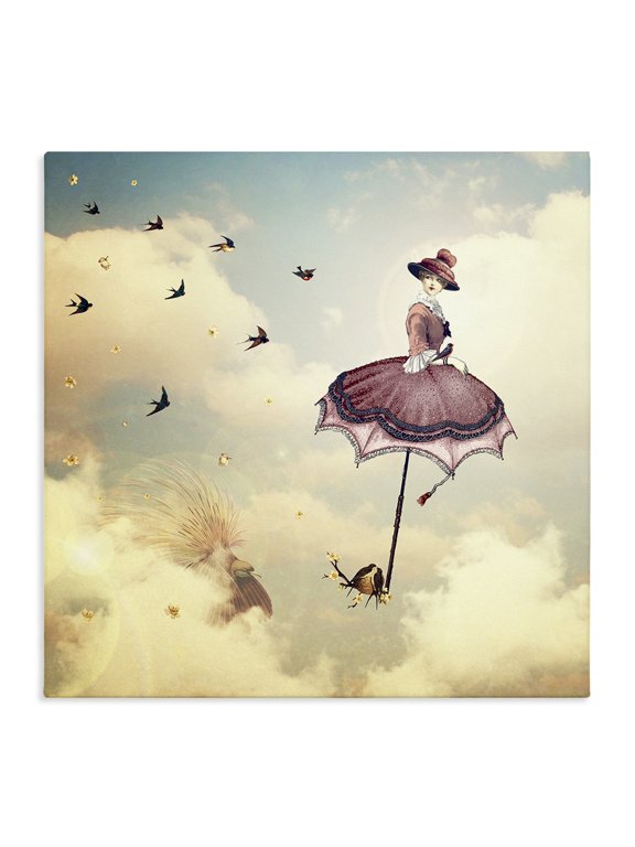 Industries Eclectic Birds Flying Surreal Woman Clouds Fantasy Illustration Canvas Art, 17 x 17, by Paula Belle Flores