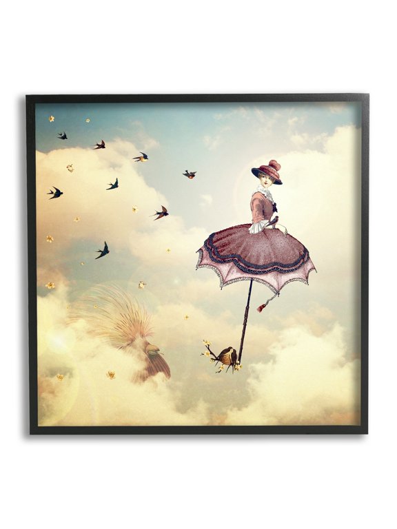 Industries Birds Flying Surreal Woman Clouds Fantasy Illustration Framed Wall Art, 12 x 12, Design by Paula Belle Flores