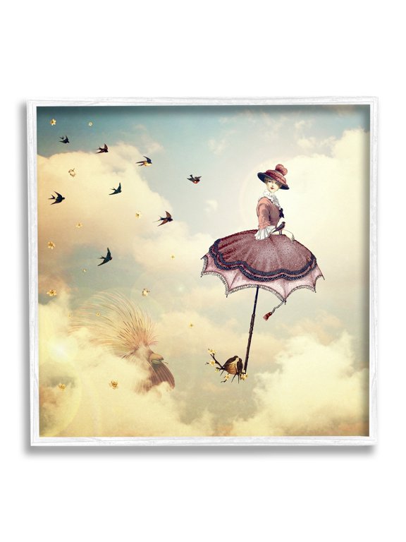Industries Birds Flying Surreal Woman Clouds Fantasy Illustration Framed Wall Art, 17 x 17, Design by Paula Belle Flores