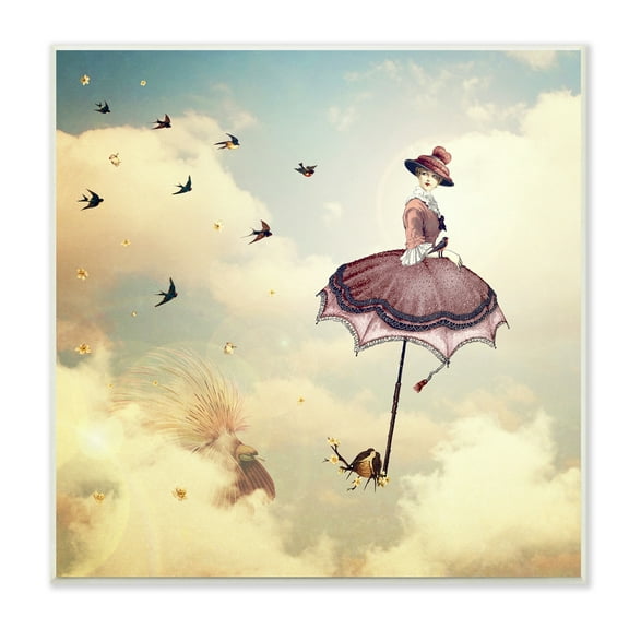 Stupell Industries Birds Flying Surreal Woman Clouds Fantasy Illustration Wood Wall Art, 12 x 12, Design by Paula Belle Flores