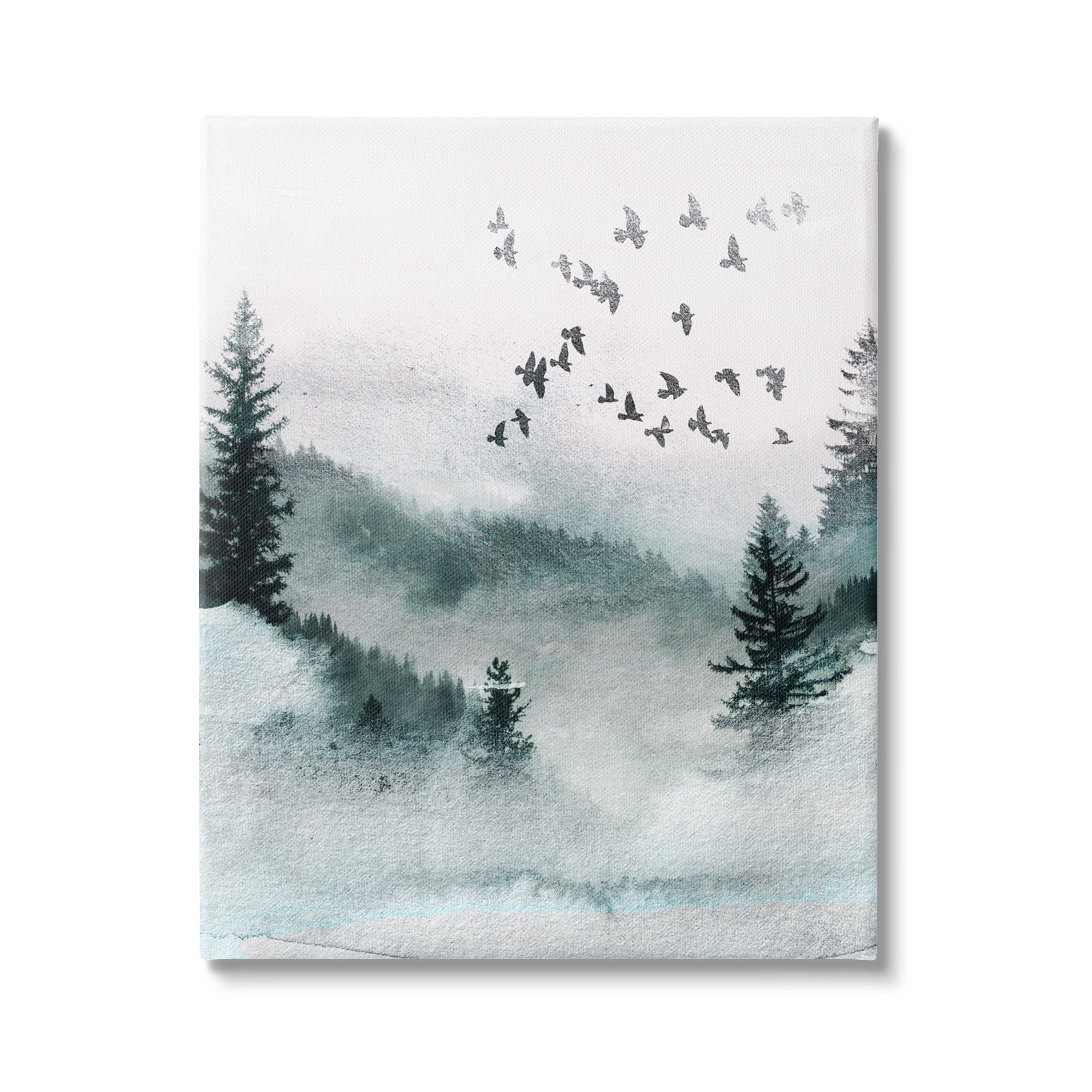 Stupell Industries Birds Flying Woodland Trees Nature Painting Gallery Wrapped Canvas Print Wall Art, 16 x 20