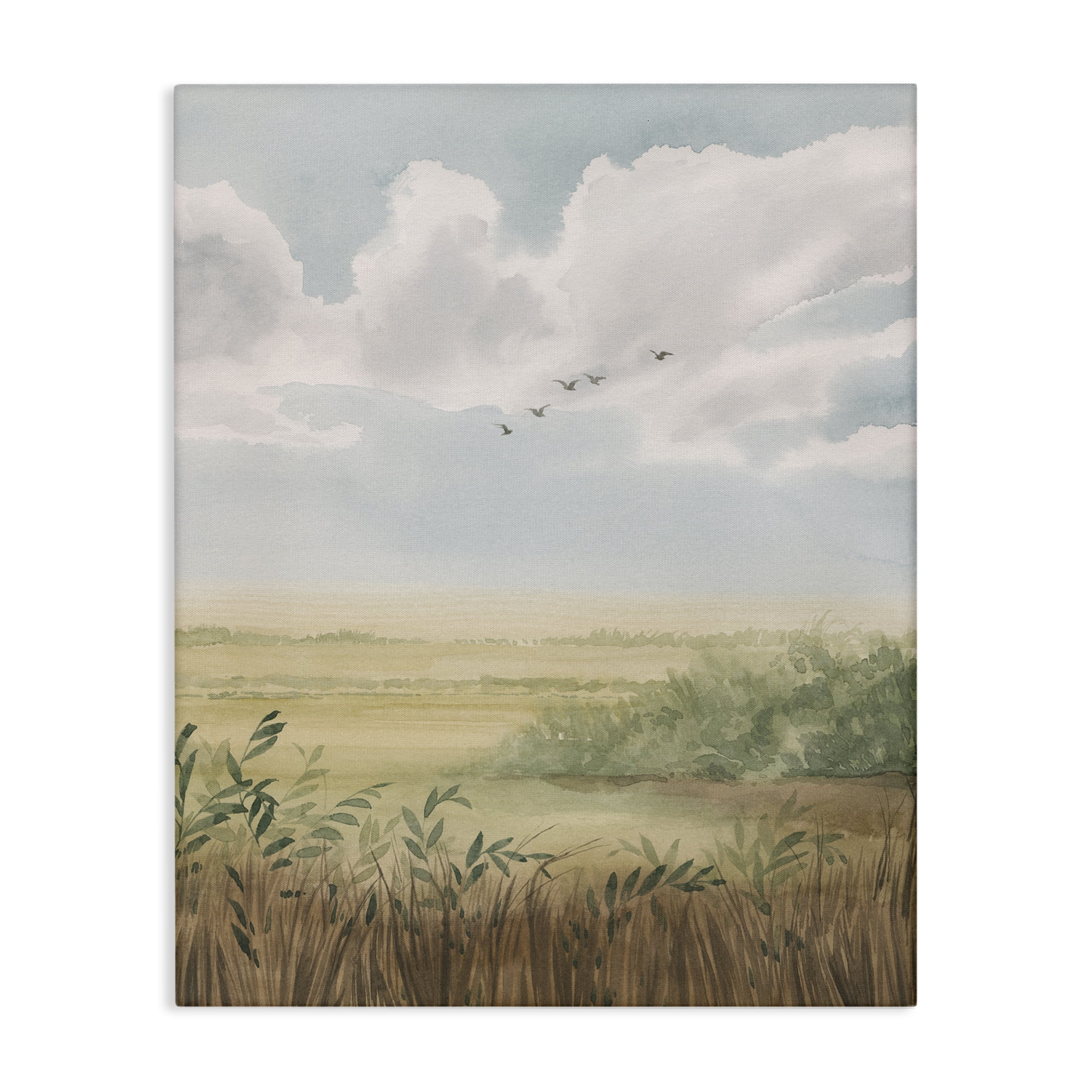 Stupell Industries Birds Flying over Countryside Landscape & Nature Painting Wrapped Canvas Art Print Wall Art, 24 x 30