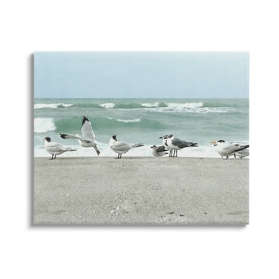 Stupell Industries Birds Gathering On Shore Rolling Ocean Waves Coastal Painting Gallery Wrapped Canvas Print Wall Art