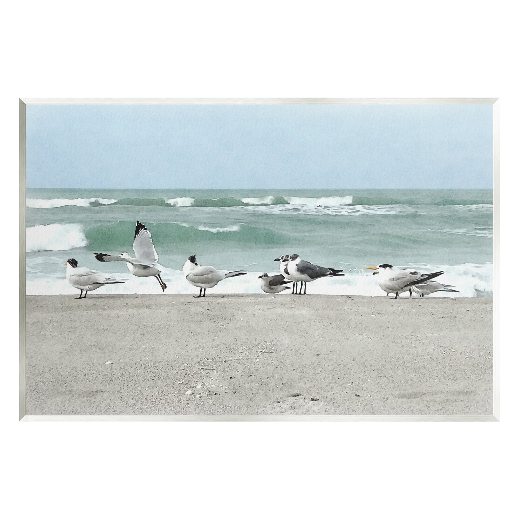 Stupell Industries Birds Gathering On Shore Rolling Ocean Waves Coastal Painting Unframed Art Print Wall Art