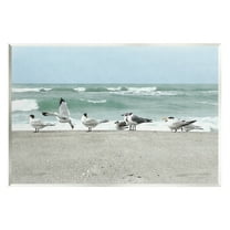 Stupell Industries Birds Gathering On Shore Rolling Ocean Waves Coastal Painting Unframed Art Print Wall Art