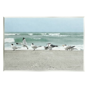 Stupell Industries Birds Gathering On Shore Rolling Ocean Waves Coastal Painting Unframed Art Print Wall Art