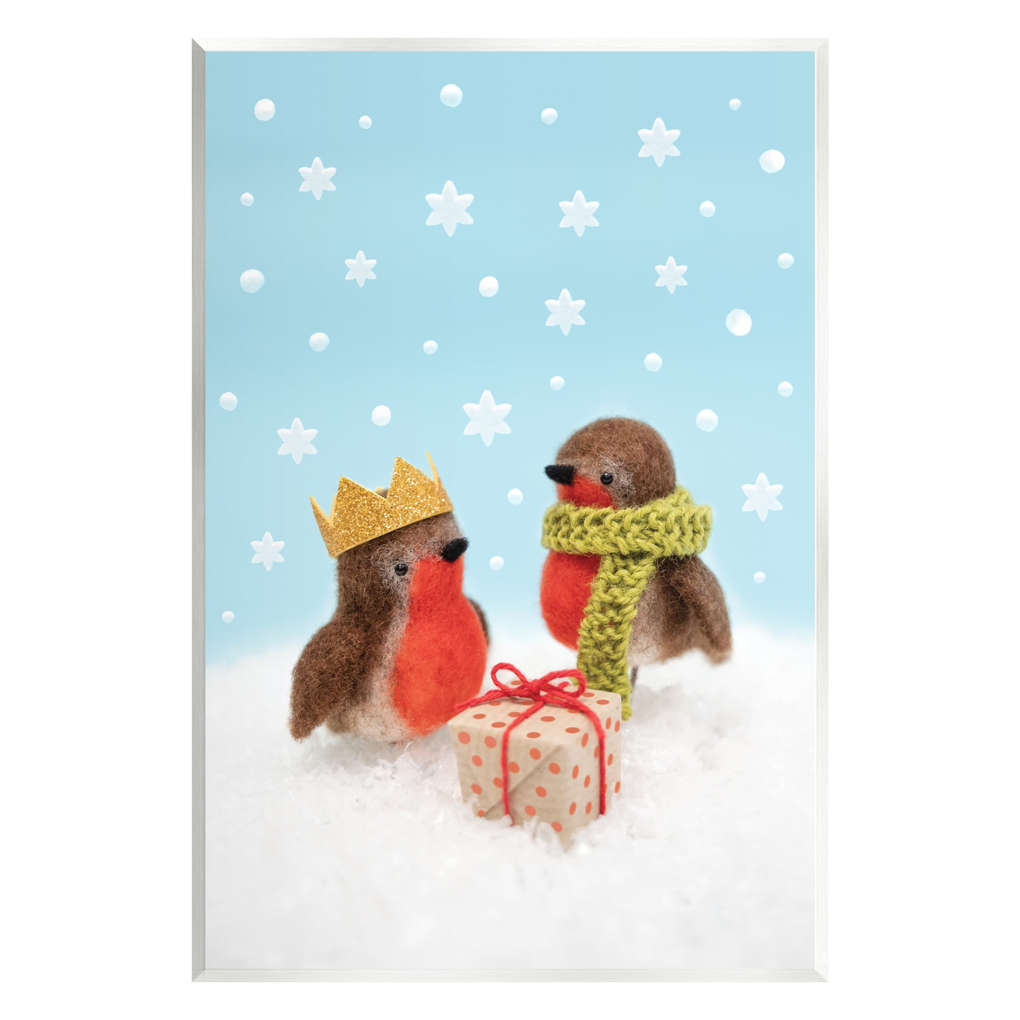 Stupell Industries Birds Gift Giving Christmas Snow Holiday Photography Unframed Art Print Wall Art