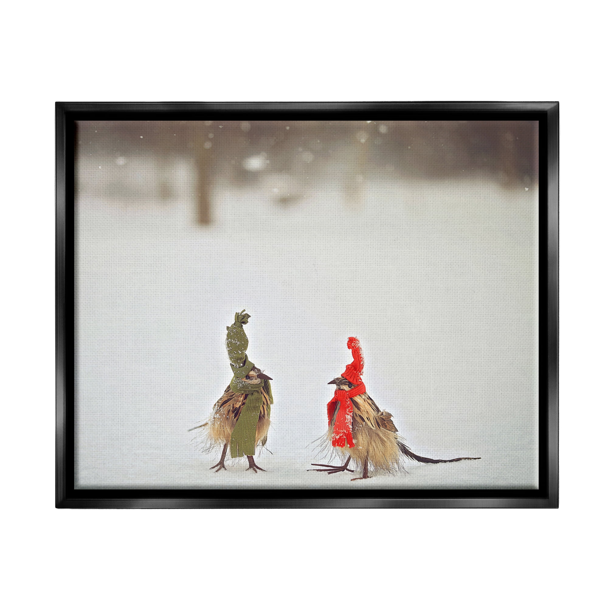 Stupell Industries Birds In Scarves Winter Snow Animals & Insects Photography Black Floater Framed Art Print Wall Art