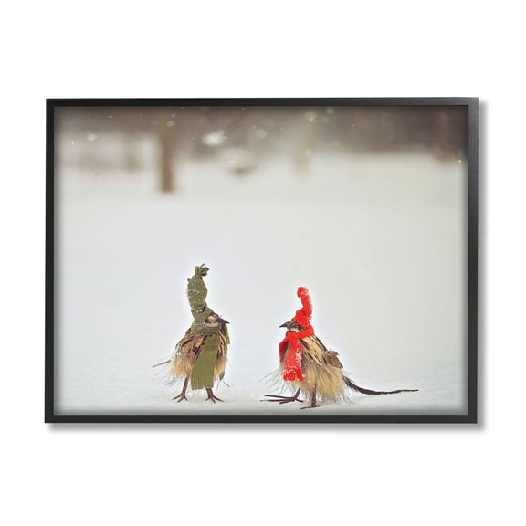 Stupell Industries Birds In Scarves Winter Snow Animals & Insects Photography Black Framed Art Print Wall Art