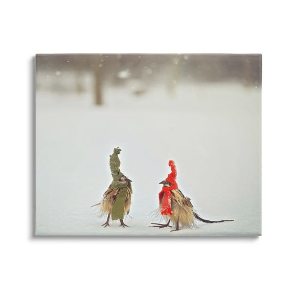 Stupell Industries Birds In Scarves Winter Snow Animals & Insects Photography Gallery Wrapped Canvas Print Wall Art