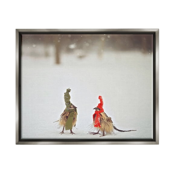 Stupell Industries Birds In Scarves Winter Snow Animals & Insects Photography Gray Floater Framed Art Print Wall Art
