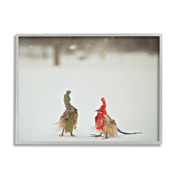 Stupell Industries Birds In Scarves Winter Snow Animals & Insects Photography Gray Framed Art Print Wall Art