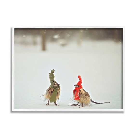 Stupell Industries Birds In Scarves Winter Snow Animals & Insects Photography White Framed Art Print Wall Art