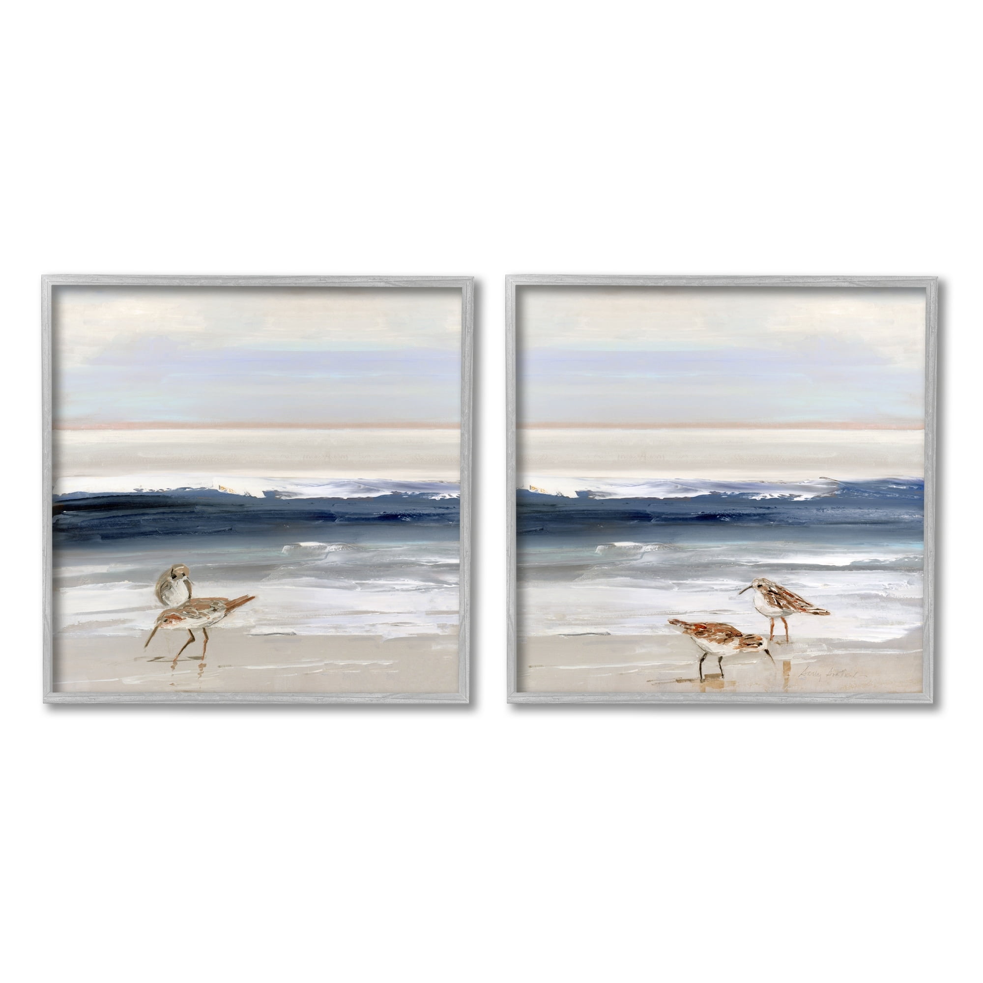Stupell Industries Birds On Beach Shore Ocean Waves Blue Sky Landscape, 12 x 12, Design by Sally Swatland