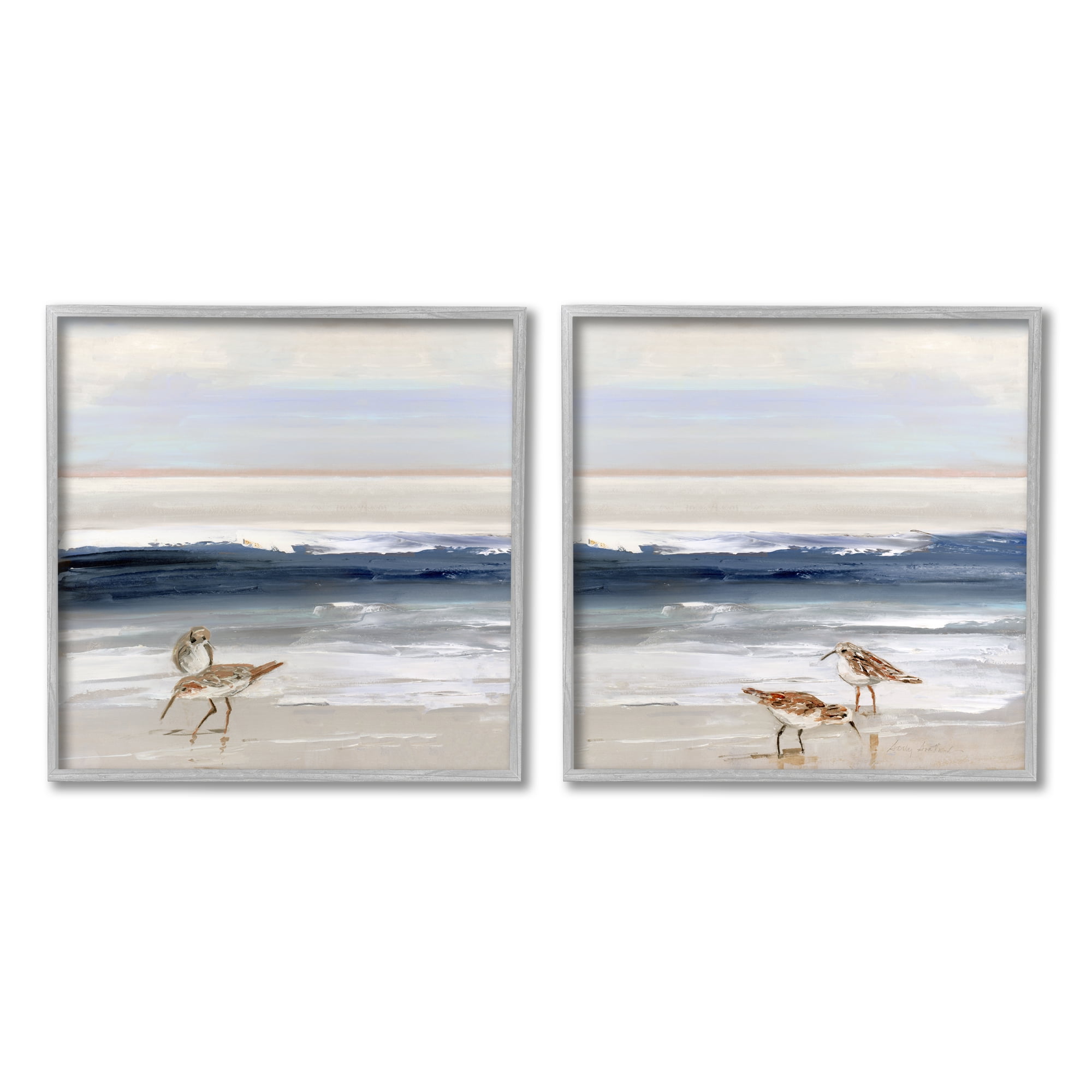 Stupell Industries Birds On Beach Shore Ocean Waves Blue Sky Landscape, 24 x 24, Design by Sally Swatland