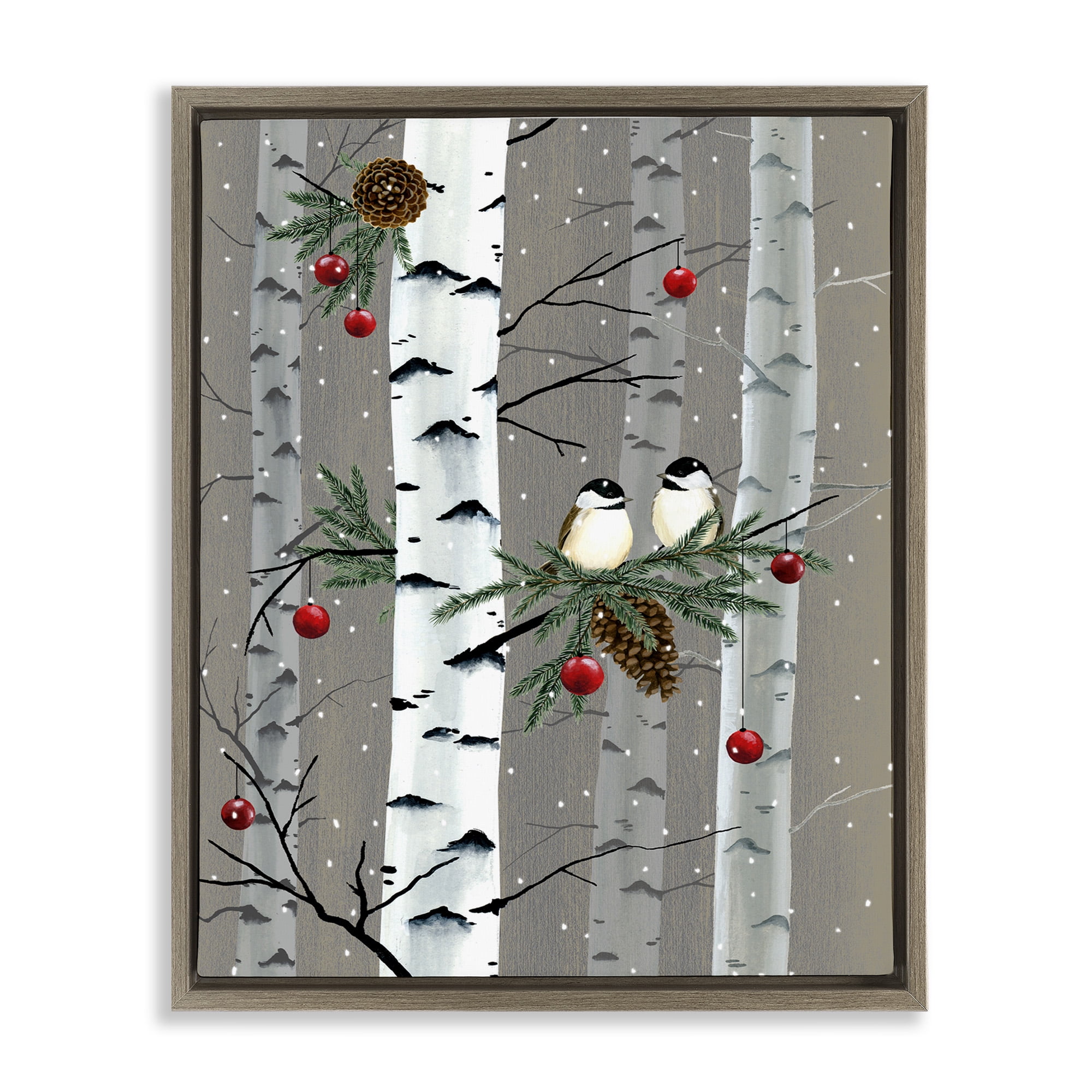 Stupell Industries Birds & Ornaments Birch Tree Forest Animals & Insects Painting Brown Floater Framed Canvas Art Print Wall Art, 17 x 21