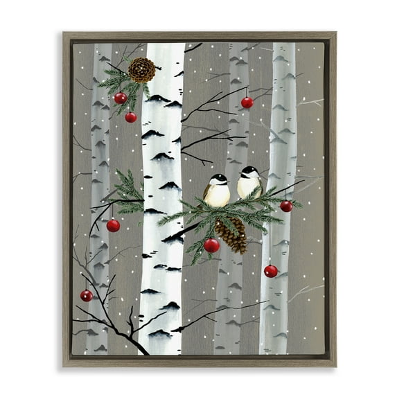 Stupell Industries Birds & Ornaments Birch Tree Forest Animals & Insects Painting Brown Floater Framed Canvas Art Print Wall Art, 25 x 31