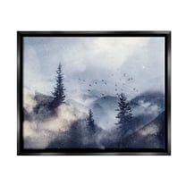 Stupell Industries Birds Over Mountain Scene Nature Painting Black Floater Framed Art Print Wall Art, 21 x 17