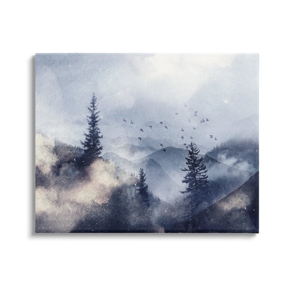 Stupell Industries Birds Over Mountain Scene Nature Painting Gallery Wrapped Canvas Print Wall Art, 20 x 16