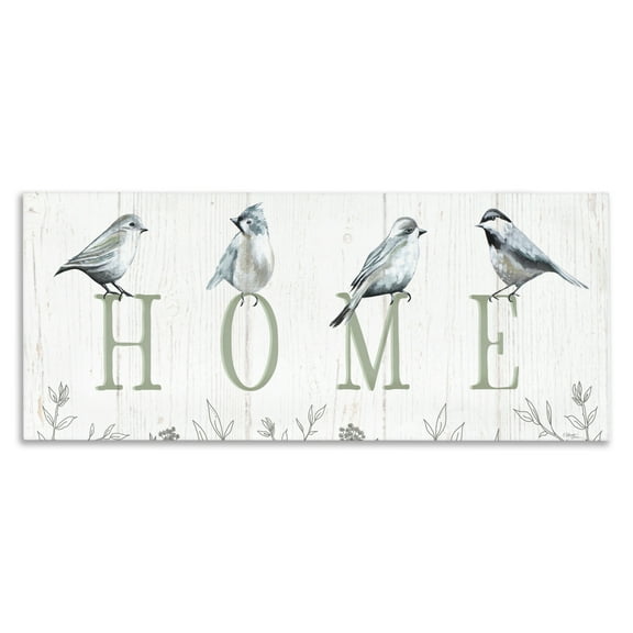 Stupell Industries Birds Perched Home Letters Canvas Wall Art design by Elizabeth Tyndall, 10 x 24