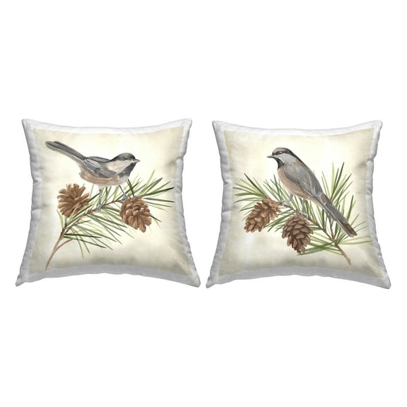 Stupell Industries Birds Perched Pinecones Decorative Printed Throw Pillow, 18 x 18