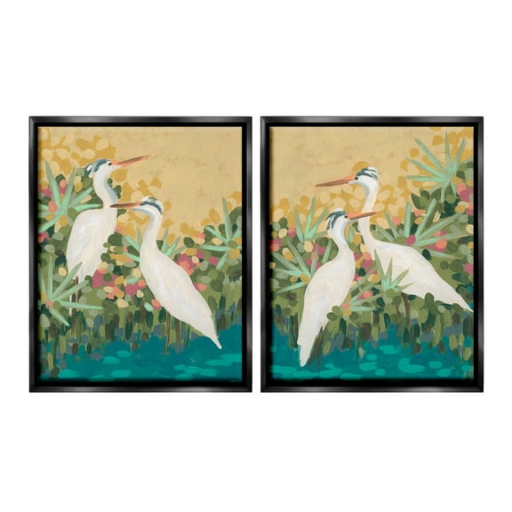 Stupell Industries Birds & Pond Botanicals Animals & Insects Painting Black Floater Framed Canvas Art Print Wall Art, 17 x 21, Set of 2
