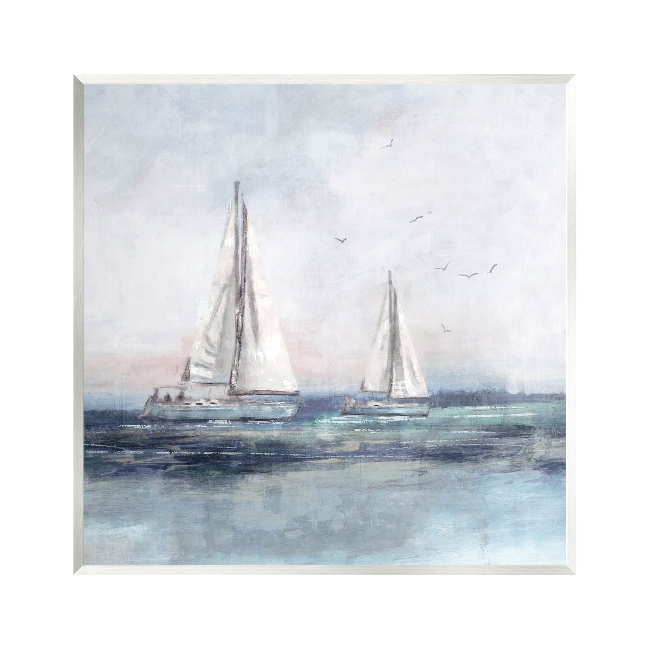 Stupell Industries Birds Surrounding Sailboats Ocean Waves Painting Unframed Art Print Wall Art, Design by Nina Blue