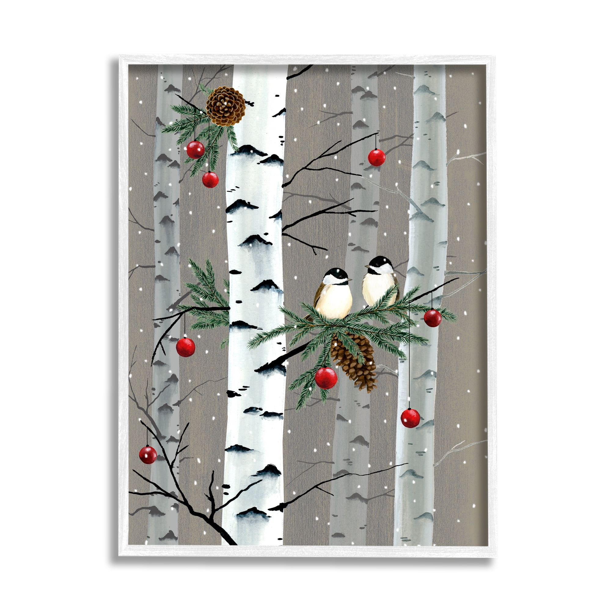 Stupell Industries Birds and Holiday Ornaments Birch Tree Forest , 16 x 20,Design by Grace Popp