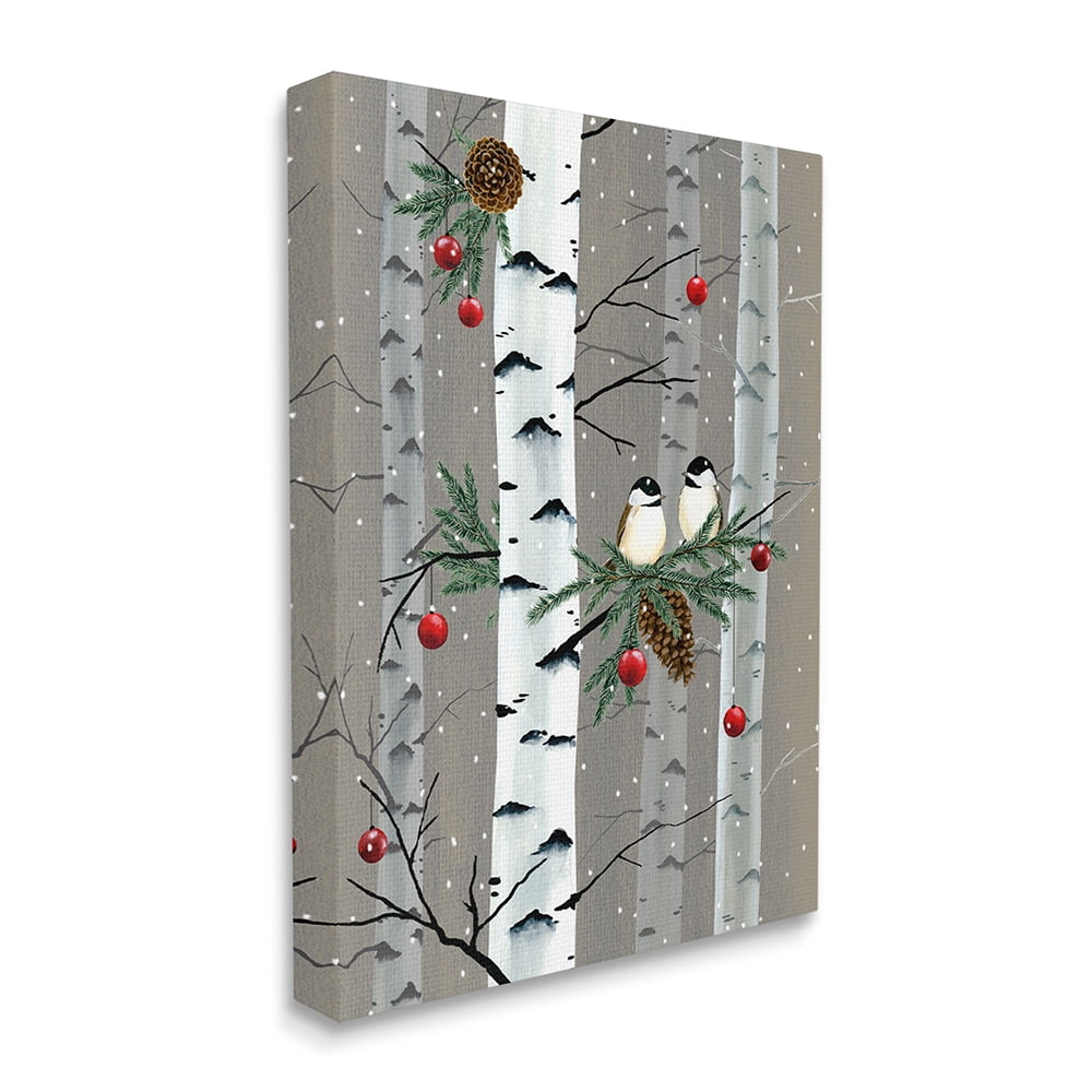 Stupell Industries Birds and Holiday Ornaments Birch Tree Forest Canvas Wall Art by Grace Popp