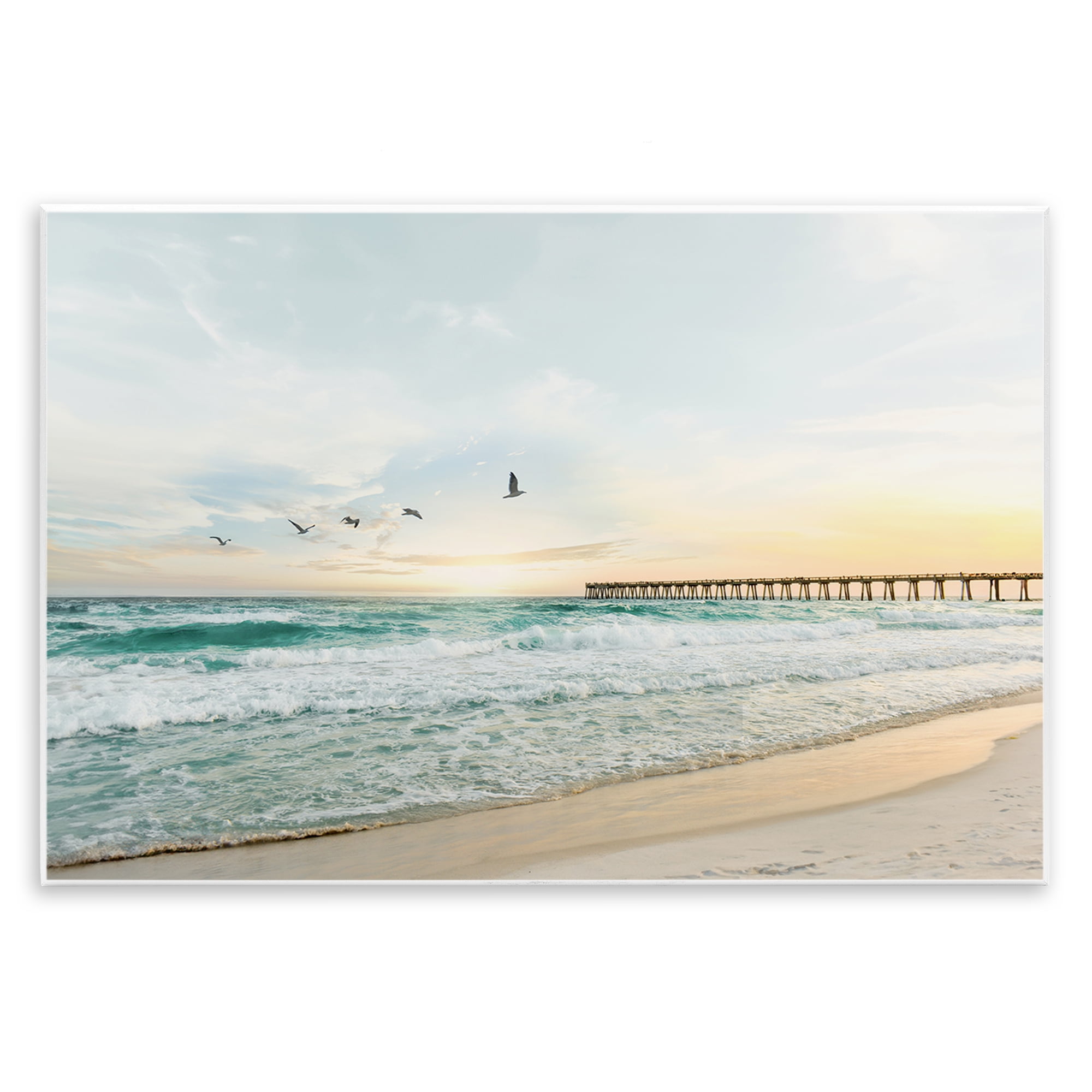 Stupell Industries Birds at Beach Pier Landscape & Nature Photography Unframed Art Print Wall Art, 19 x 13