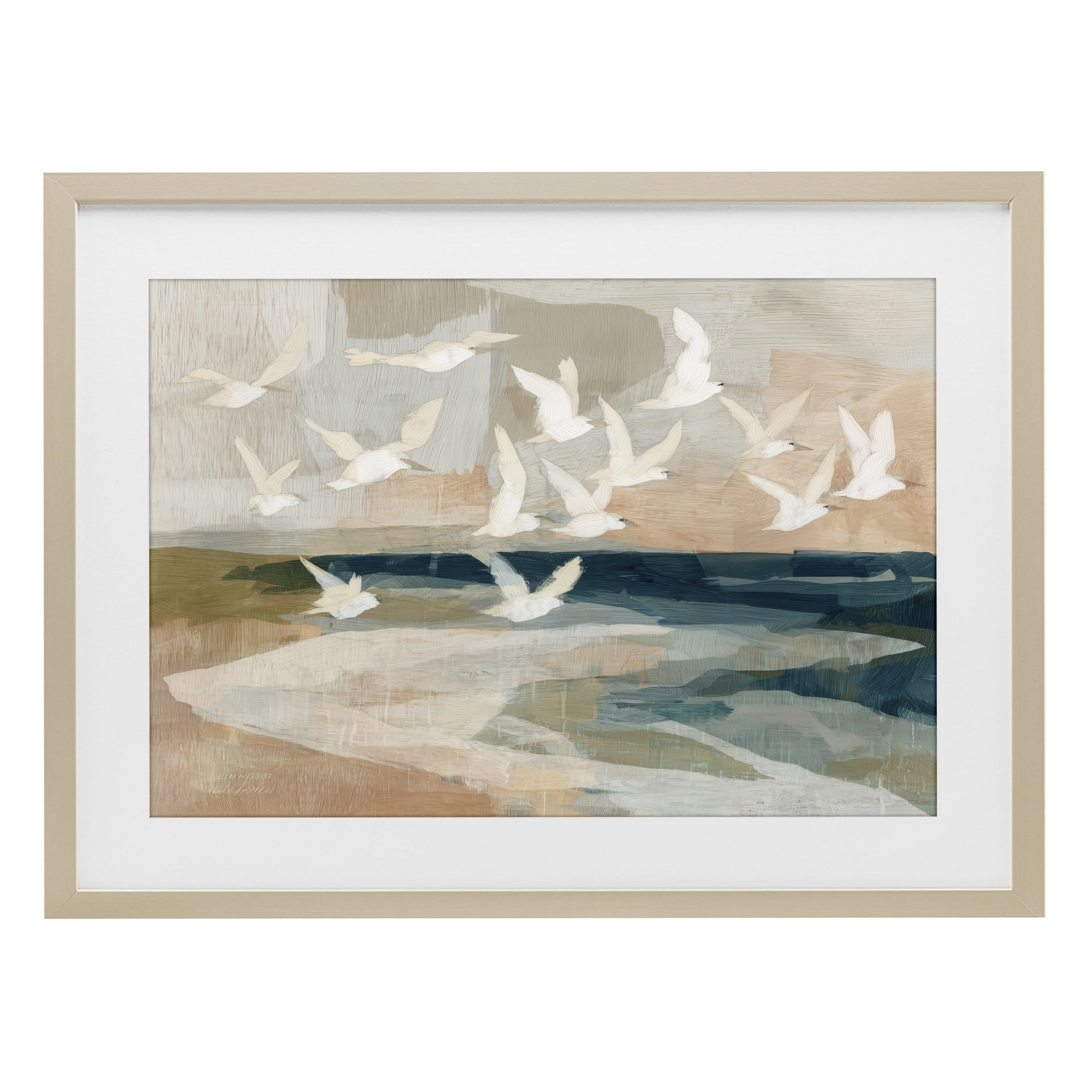 Stupell Industries Birds in Flight Over Water Birch Framed Print Under Glass, design by Chromatic Storm Studio