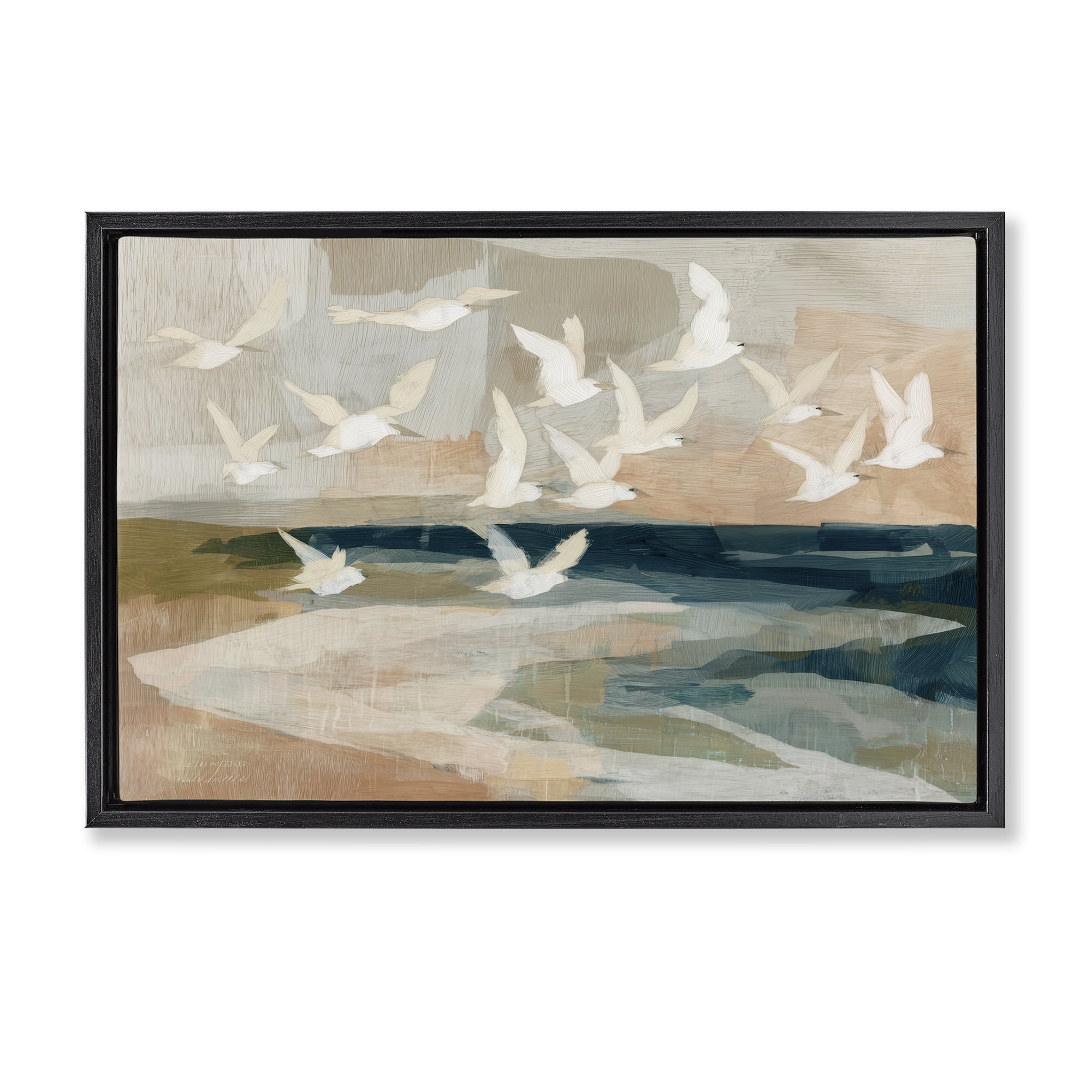 Stupell Industries Birds in Flight Over Water Black Framed Floater Canvas Wall Art, design by Chromatic Storm Studio