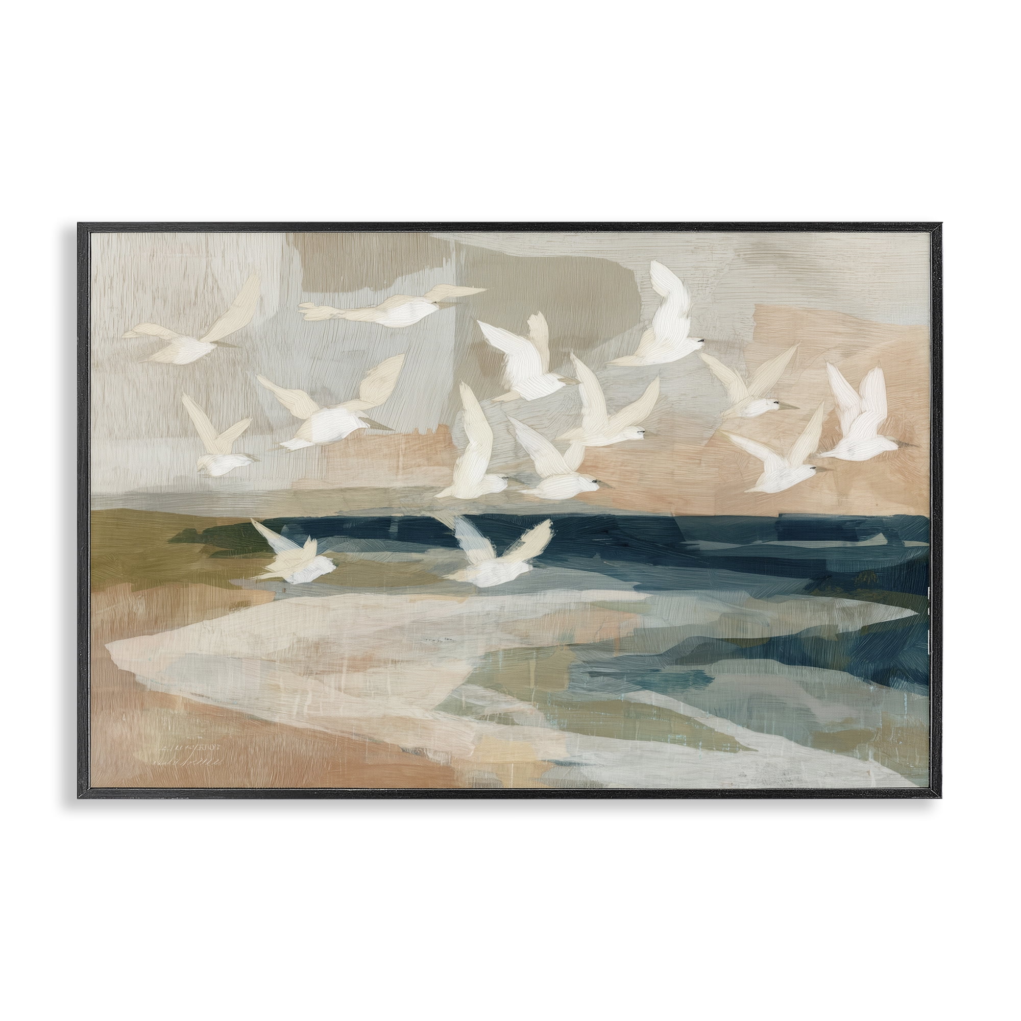Stupell Industries Birds in Flight Over Water Black Framed Giclee Art, design by Chromatic Storm Studio