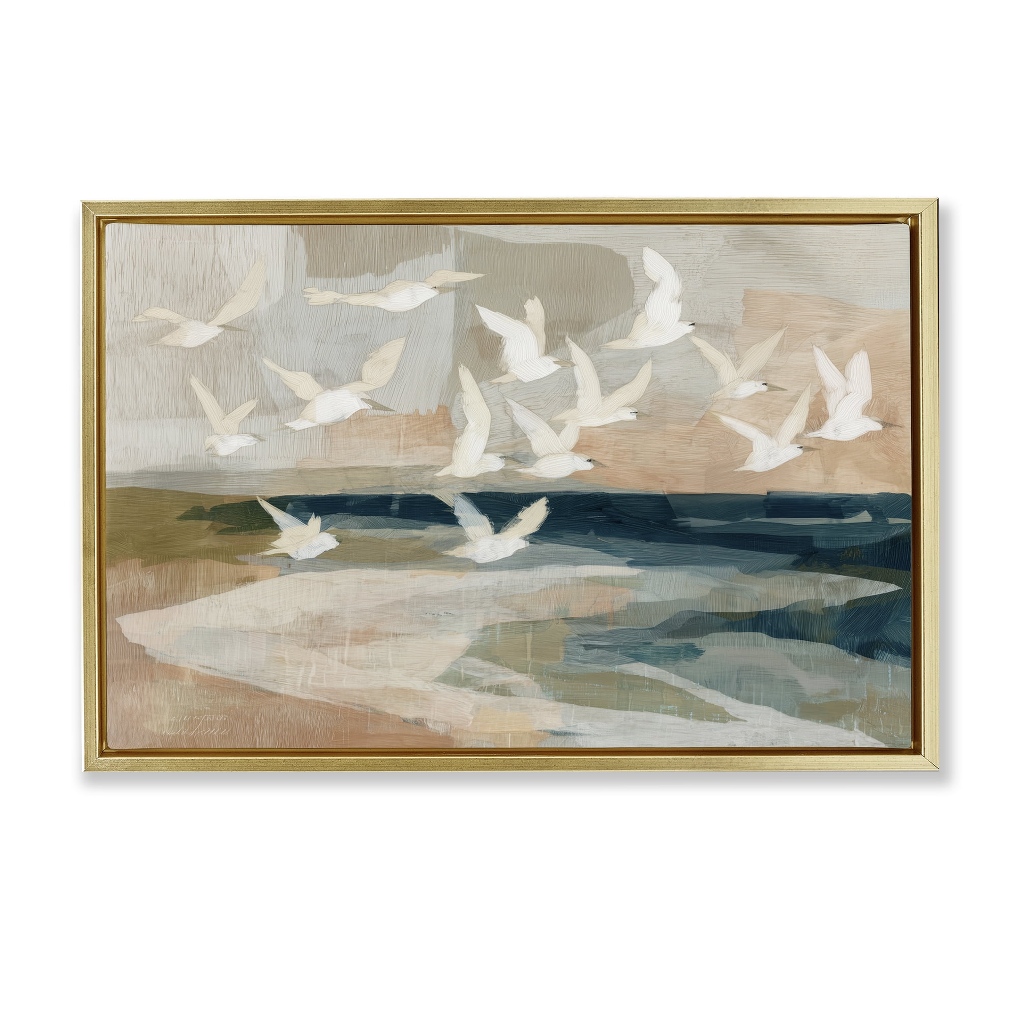 Stupell Industries Birds in Flight Over Water Gold Framed Floater Canvas Wall Art, design by Chromatic Storm Studio