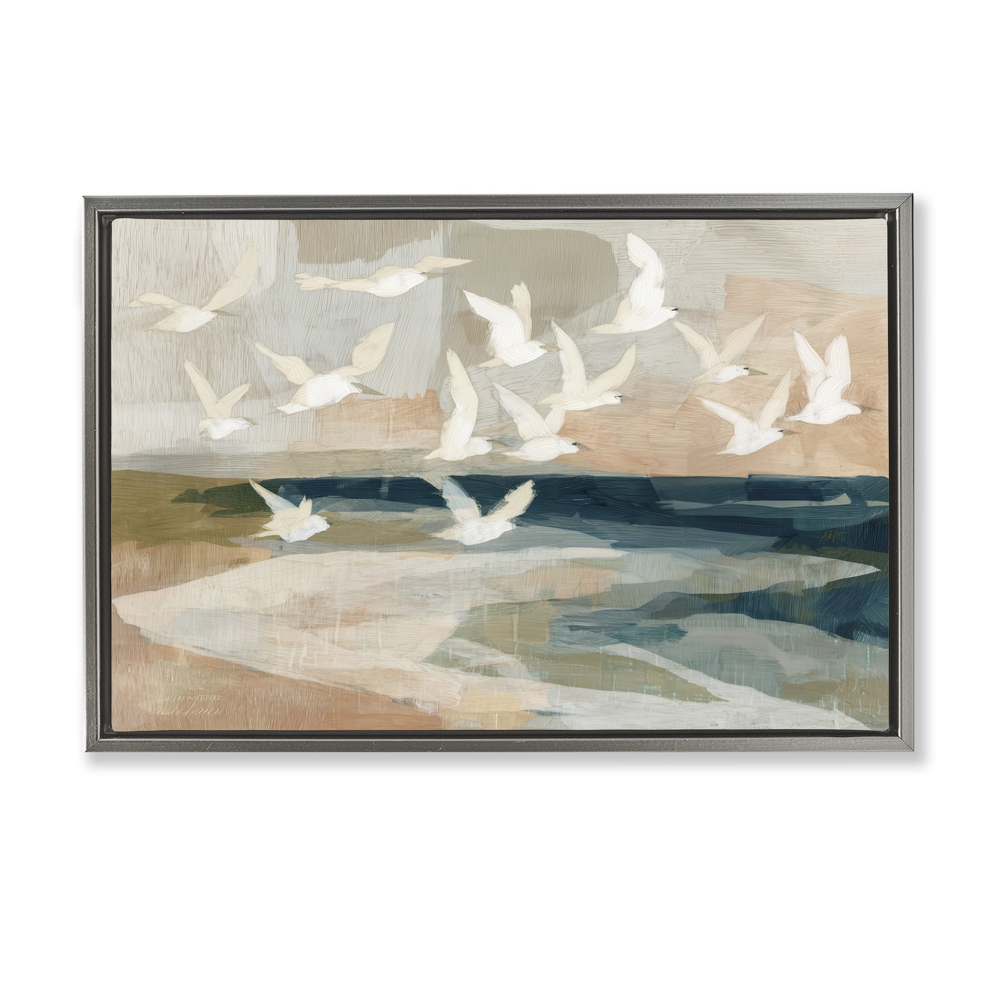Stupell Industries Birds in Flight Over Water Gray Framed Floater Canvas Wall Art, design by Chromatic Storm Studio