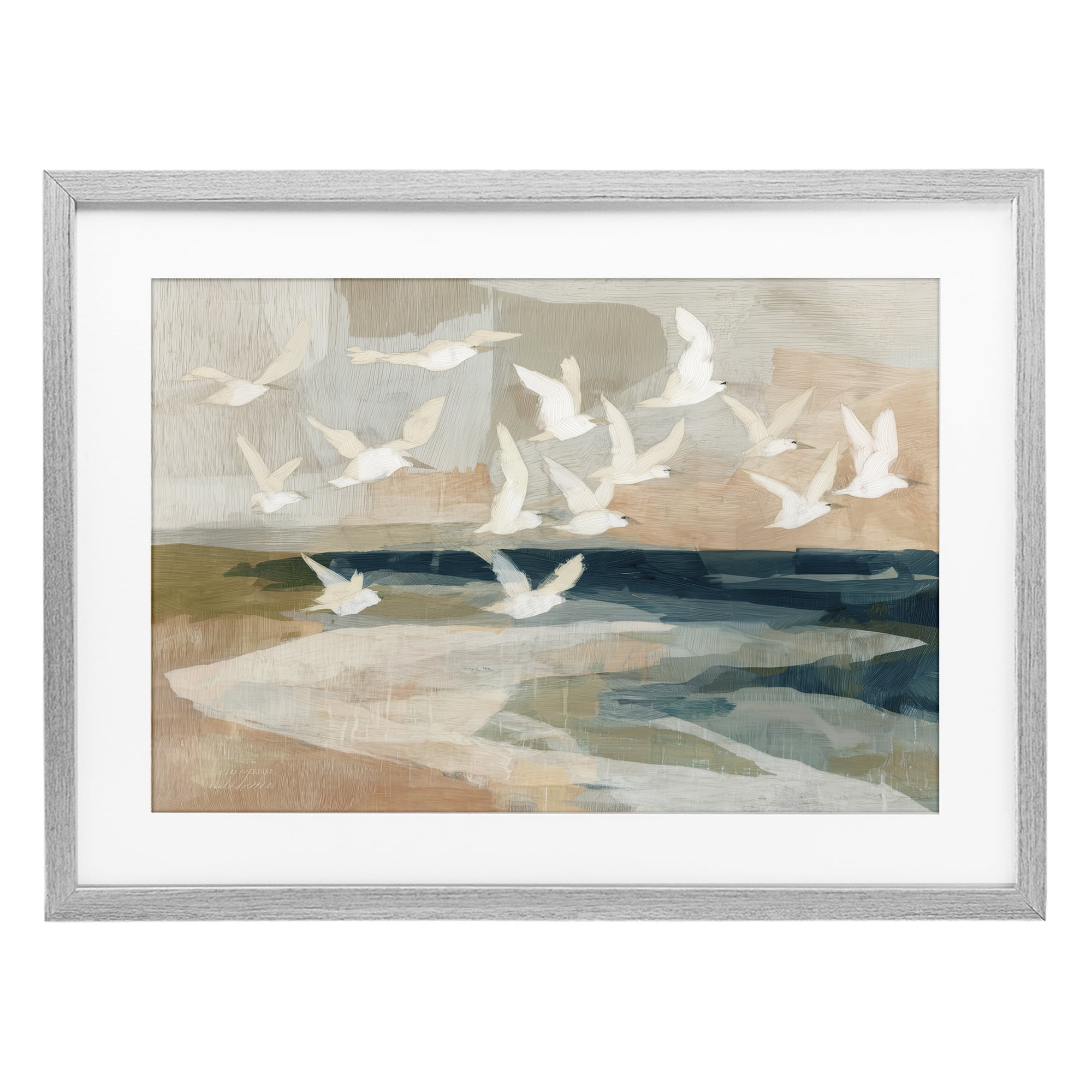 Stupell Industries Birds in Flight Over Water Gray Framed Print Under Glass, design by Chromatic Storm Studio