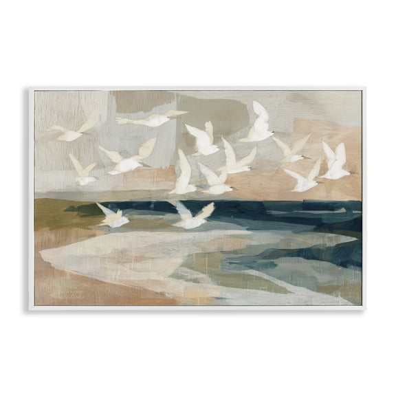 Stupell Industries Birds in Flight Over Water White Framed Giclee Art, design by Chromatic Storm Studio