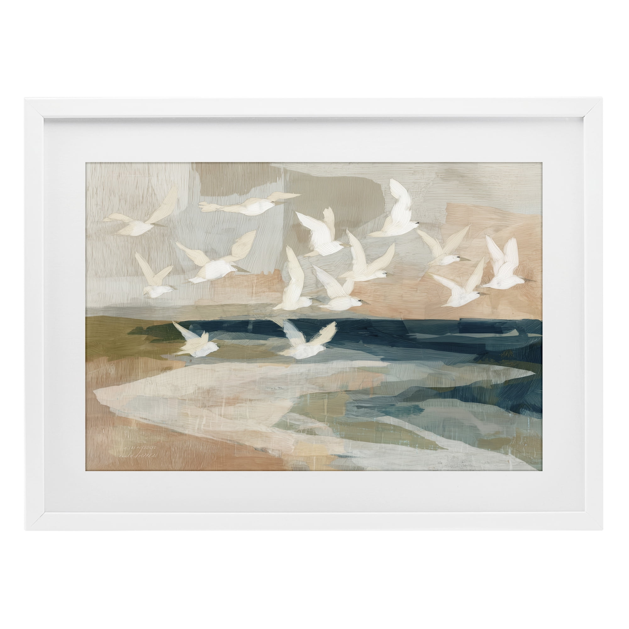 Stupell Industries Birds in Flight Over Water White Framed Print Under Glass, design by Chromatic Storm Studio