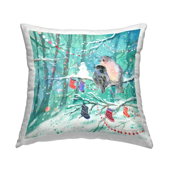Stupell Industries Birds in Winter Forest Decorative Printed Throw Pillow, 18 x 18