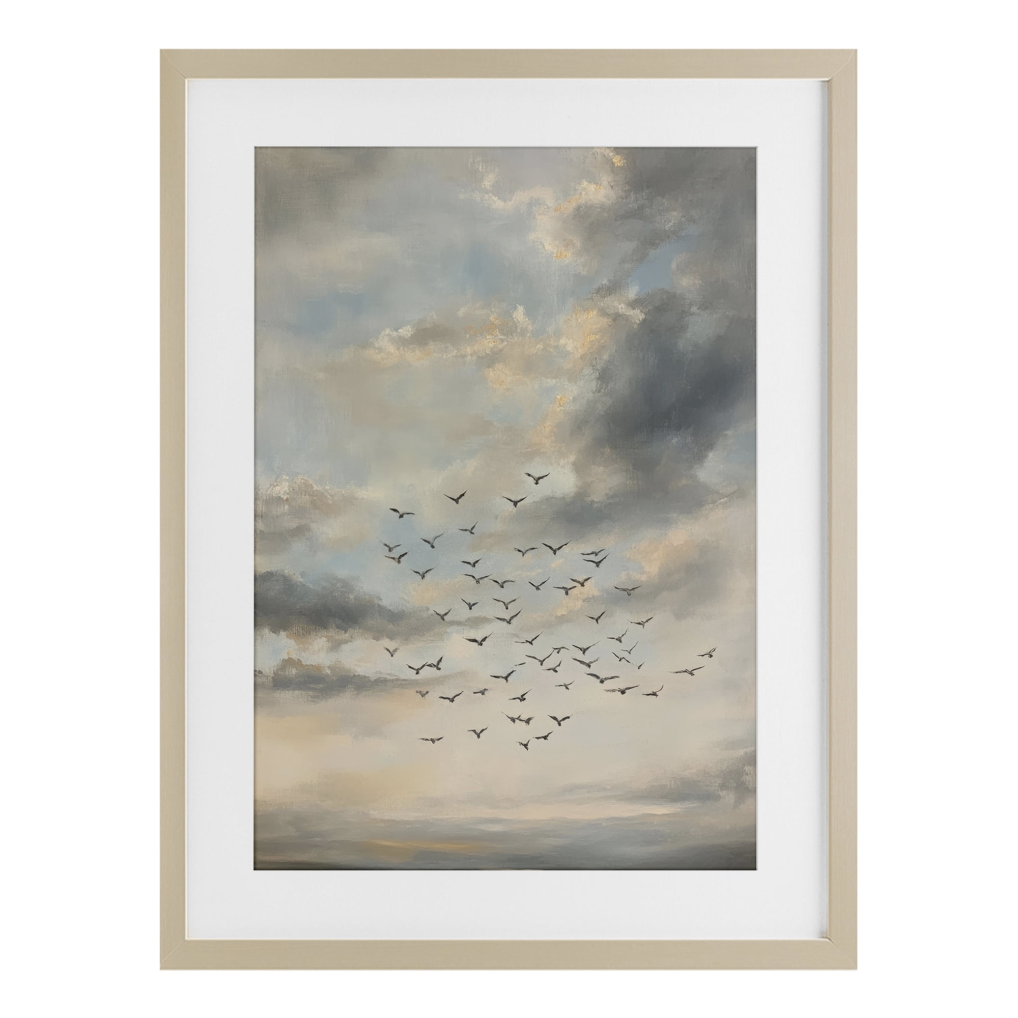 Stupell Industries Birds in the Clouds at Dusk Birch Framed Print Under Glass, design by Petal Prints Design