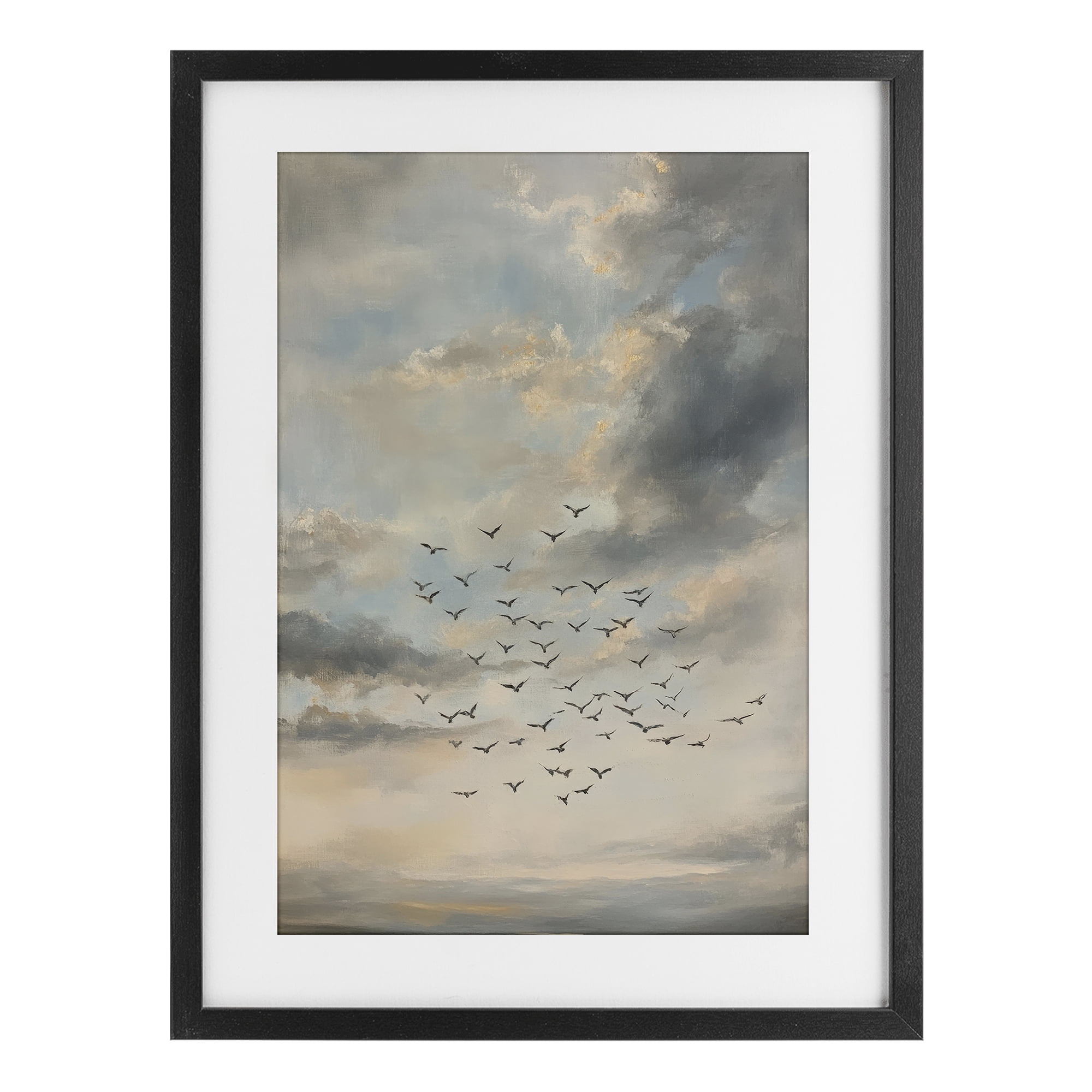 Stupell Industries Birds in the Clouds at Dusk Black Framed Print Under Glass, design by Petal Prints Design