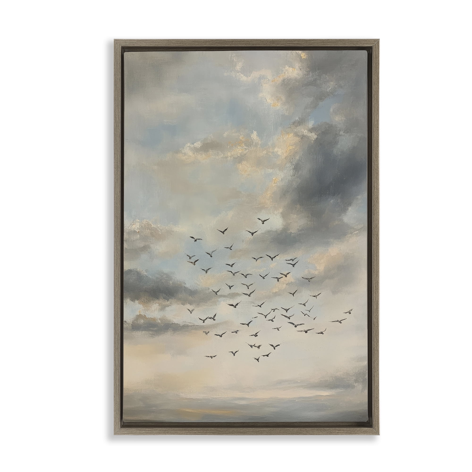 Stupell Industries Birds in the Clouds at Dusk Brown Framed Floater Canvas Wall Art, design by Petal Prints Design