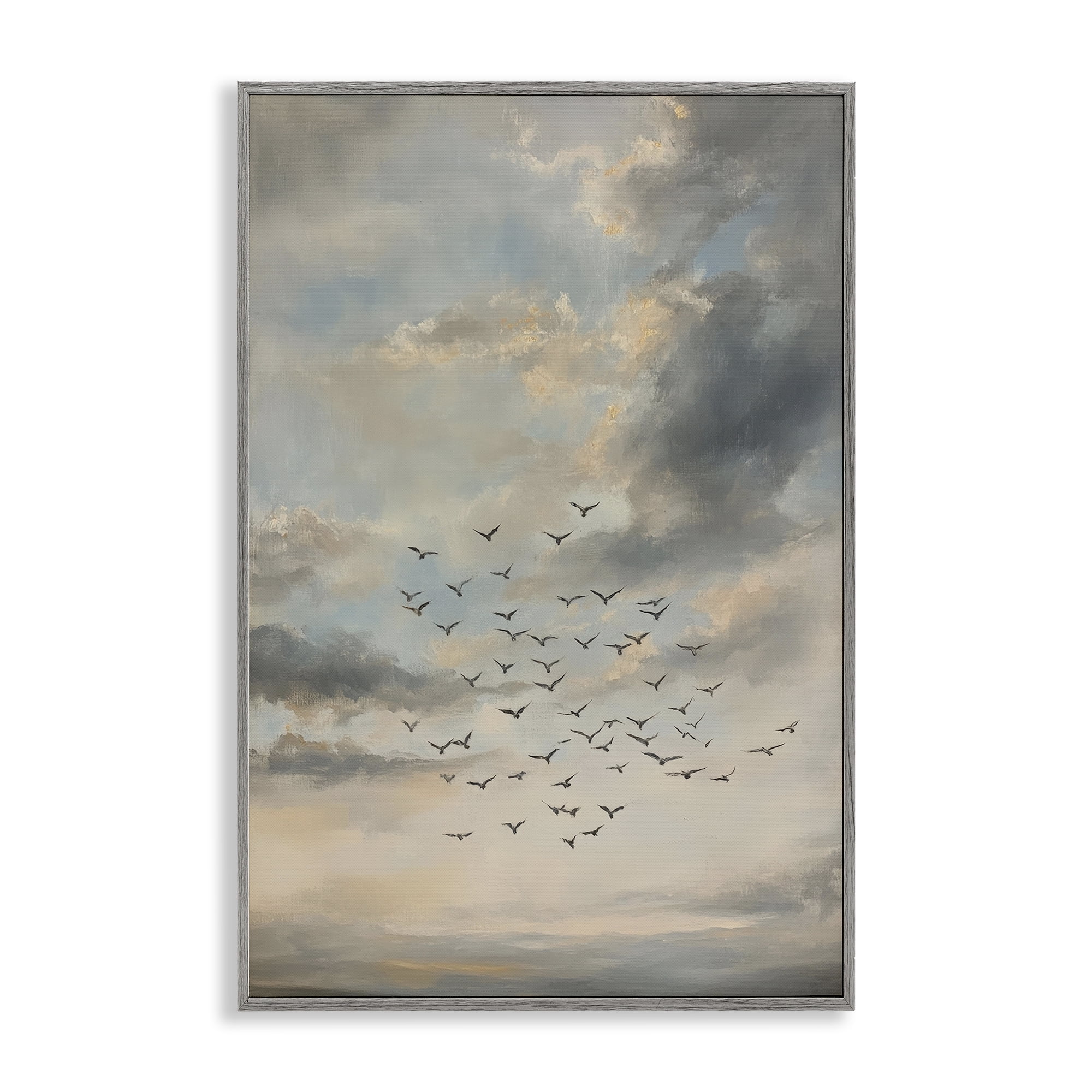 Stupell Industries Birds in the Clouds at Dusk Gray Framed Giclee Art, design by Petal Prints Design