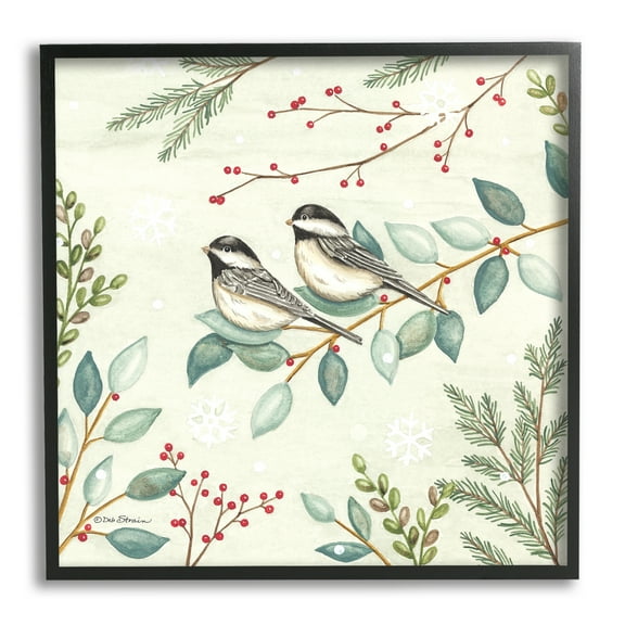 Stupell Industries Birds on Holiday Branches Holiday Painting Black Framed Art Print Wall Art, 12 x 12